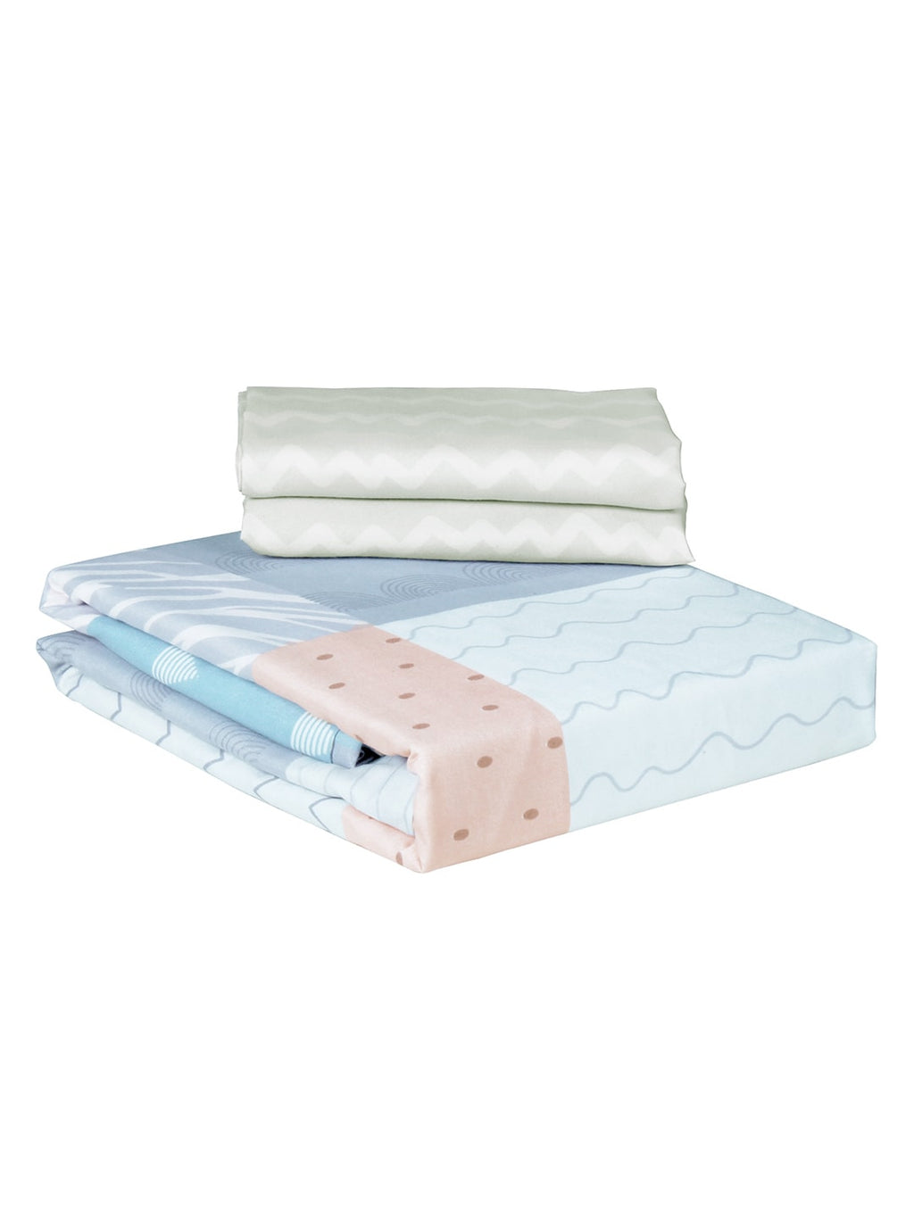 Story@home Arena Peach & White Geometric Microfiber 180TC Queen Bedsheet & 2 Pillow Covers