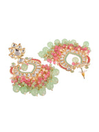 Shoshaa Gold-Plated Green & Pink Enamel Kundan-Studded Drop Earrings - Distacart