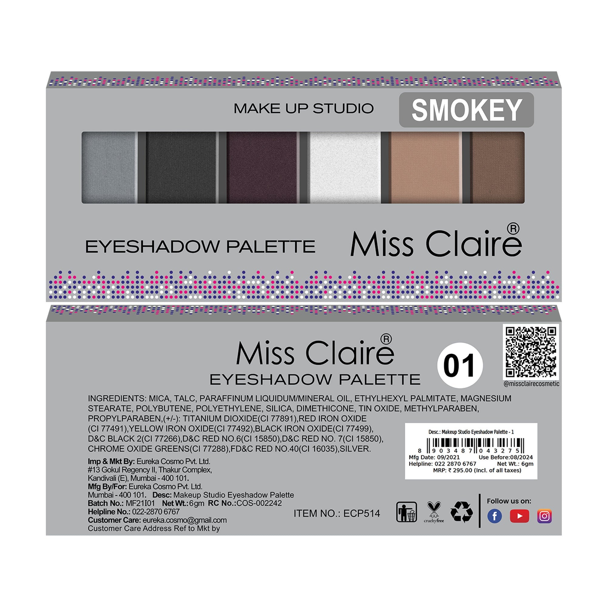 Miss Claire Makeup Studio Smokey Eyeshadow Palette - 1 - Distacart