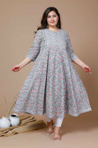 Miravan Women's Plus Size Blue Ethnic Motifs Gotta Patti Pure Cotton Anarkali Kurta