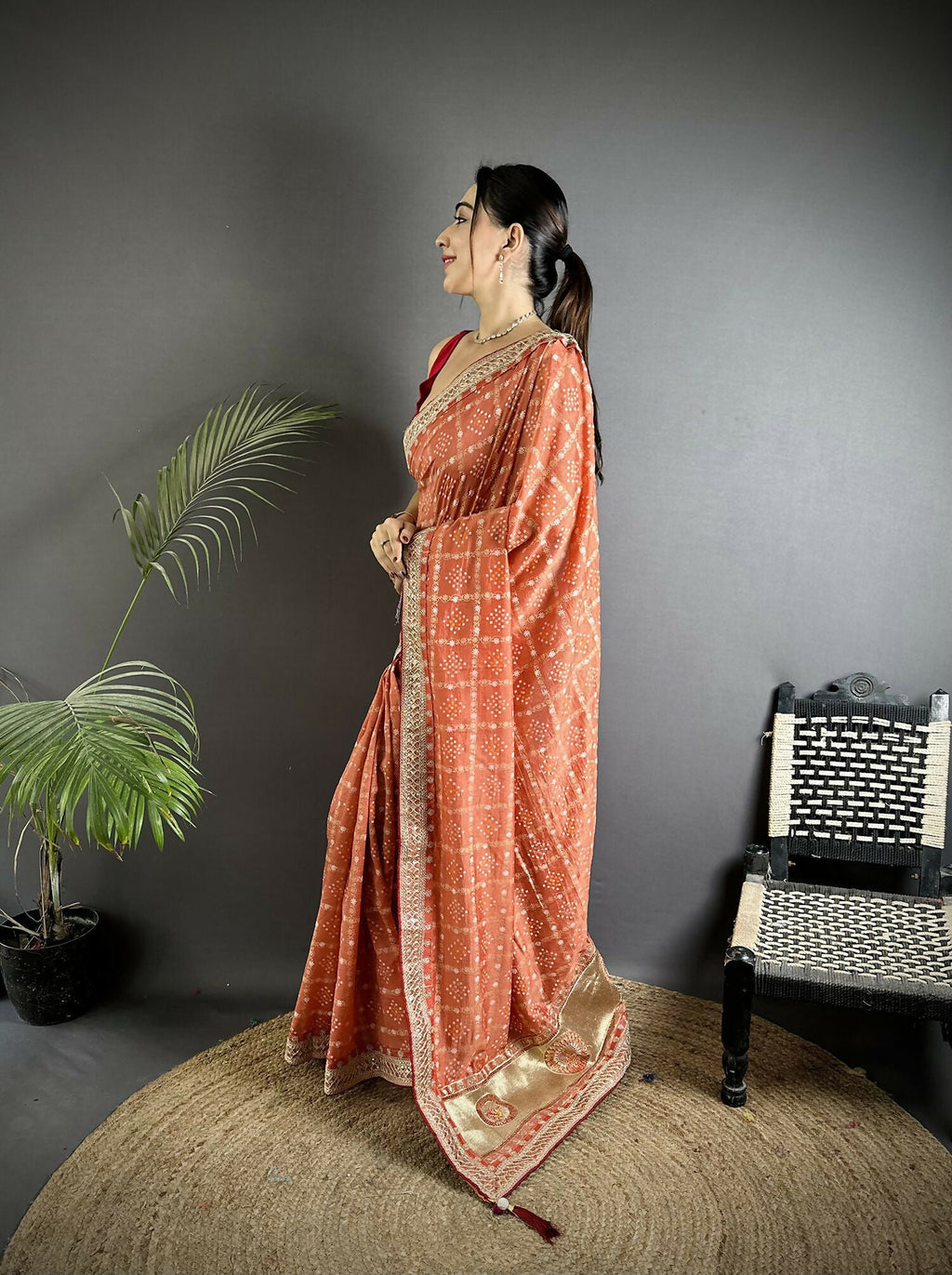 Joban Fashion Peach Bandhej Bandhani Vichitra Silk Bandhani Prints Saree - Distacart