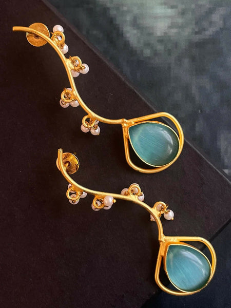 Joban Fashion Women Sky Blue Monalisa Stone Trendy Golden Earring