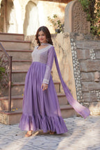 Joban Fashion Lavender Georgette Sequence Embroidery Work Kurta Set - Distacart