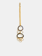 Ruby Raang 22k Gold Polished Blue Meenakari Kundan Layered Necklace With Earrings & Maang Tikka