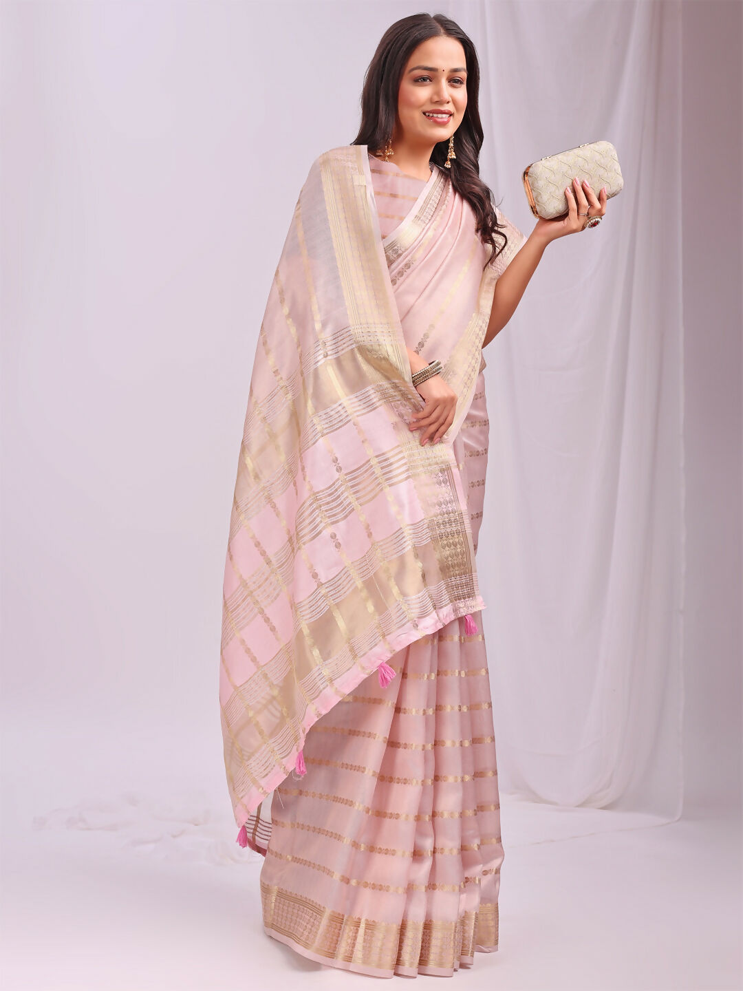 Shree Shyam Fashion Organza Peach Saree - Distacart