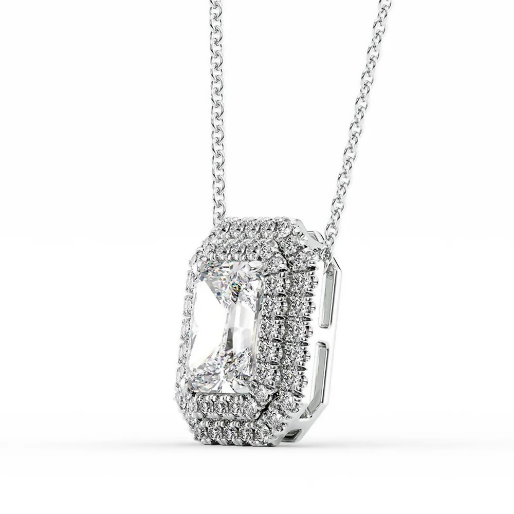 Cauer Elegant Radiant Moissanite Pendant Chain 14K Sterling Silver White Gold Plated - Distacart