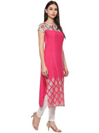 Ahalyaa Women's Pink Chanderi Printed Kurta