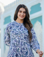 Kaajh Women's White-Blue Hand Block Printed Cotton Top