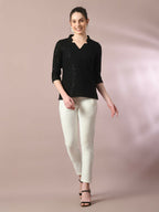 Myshka Women's Black Embellished Cotton Regular Party Tunic