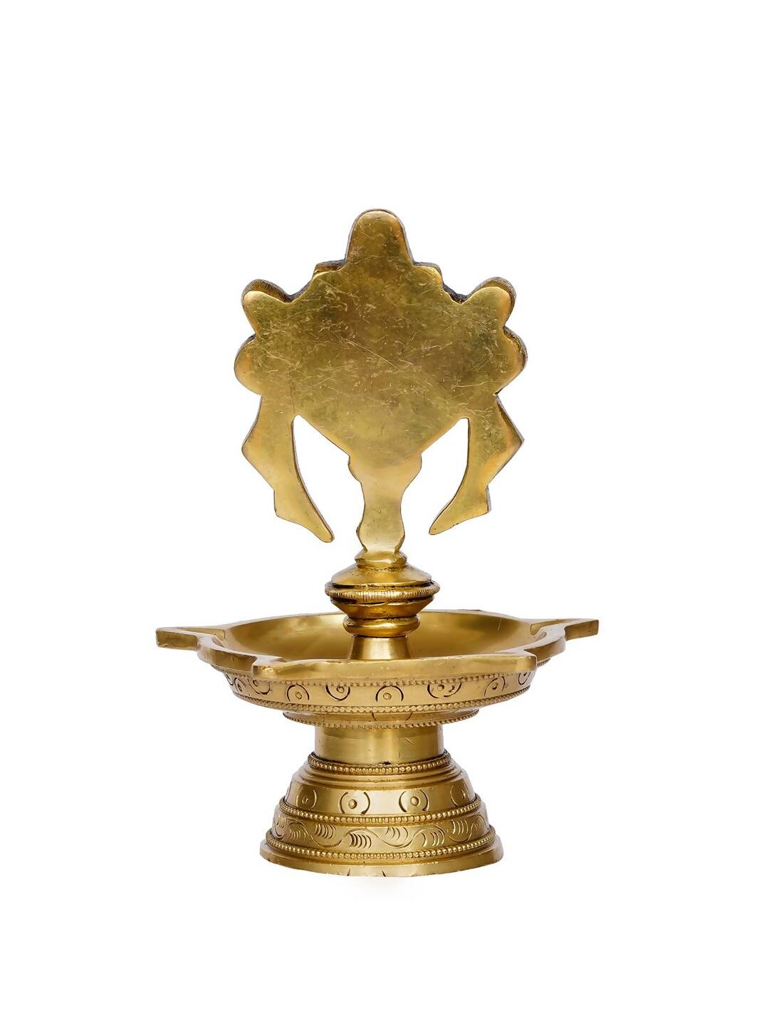 eCraftIndia Gold-Toned Chakra Handcrafted Brass Diya With 5 wicks