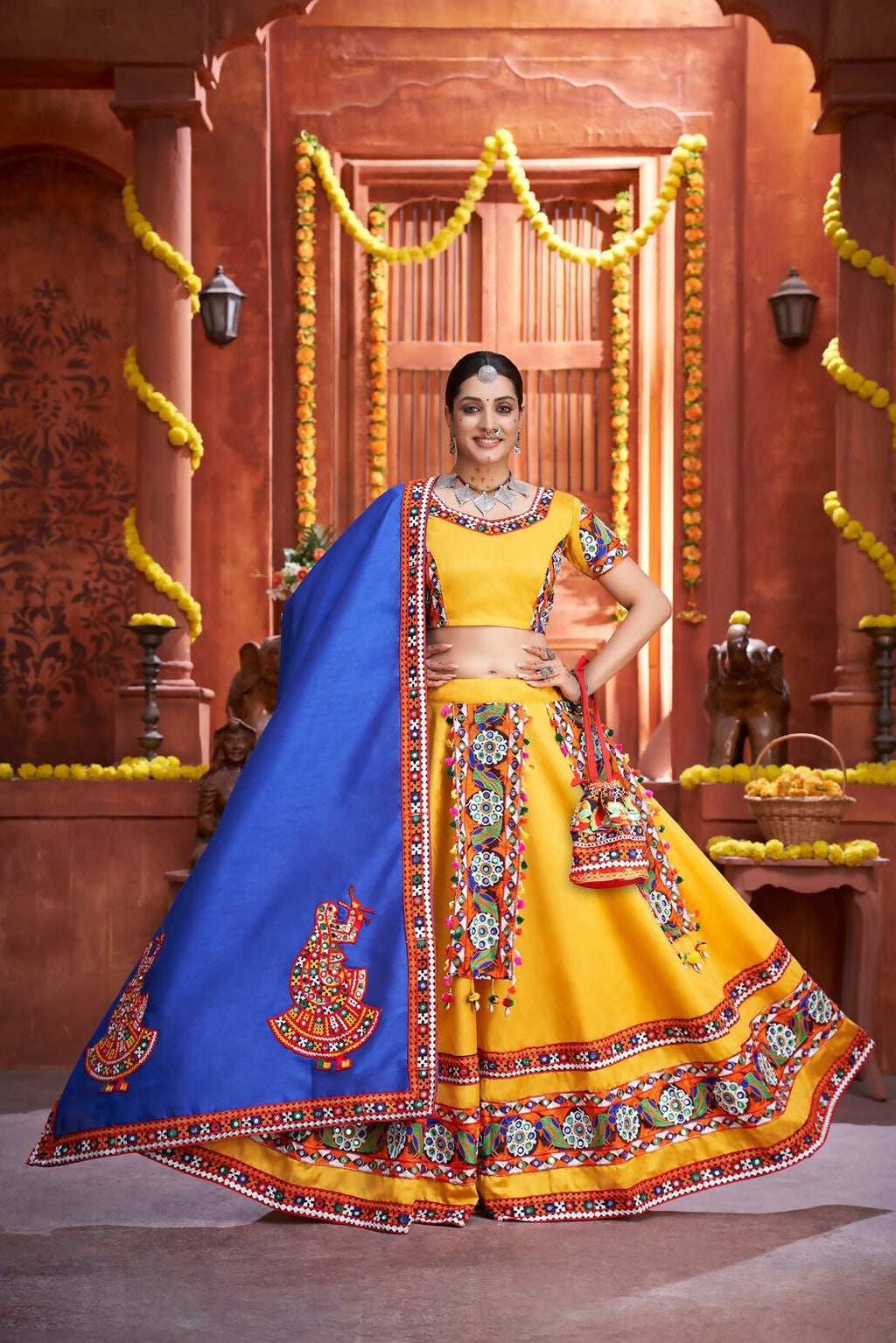 AI Fashion Yellow Art Silk Designer Navratri Lehenga Choli Collection