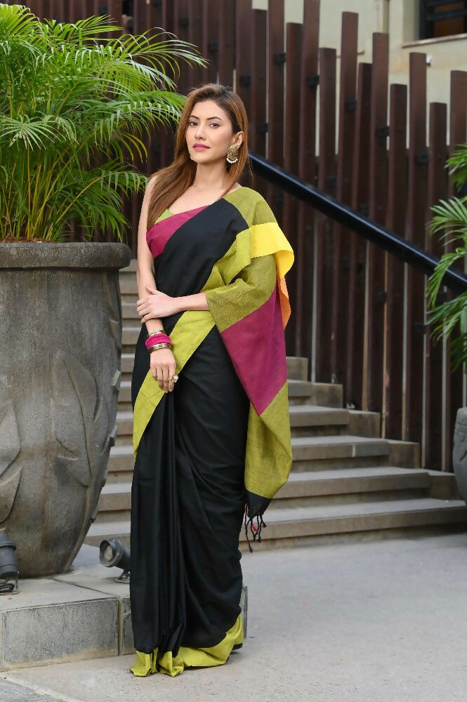 Beatitude Black Cotton Handloom Saree