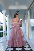 Eilara Glamorous Dusty Pink Butterfly Net With Tone To Tone Thread And Sequence Embroidered Work Lehenga Choli For Wedding