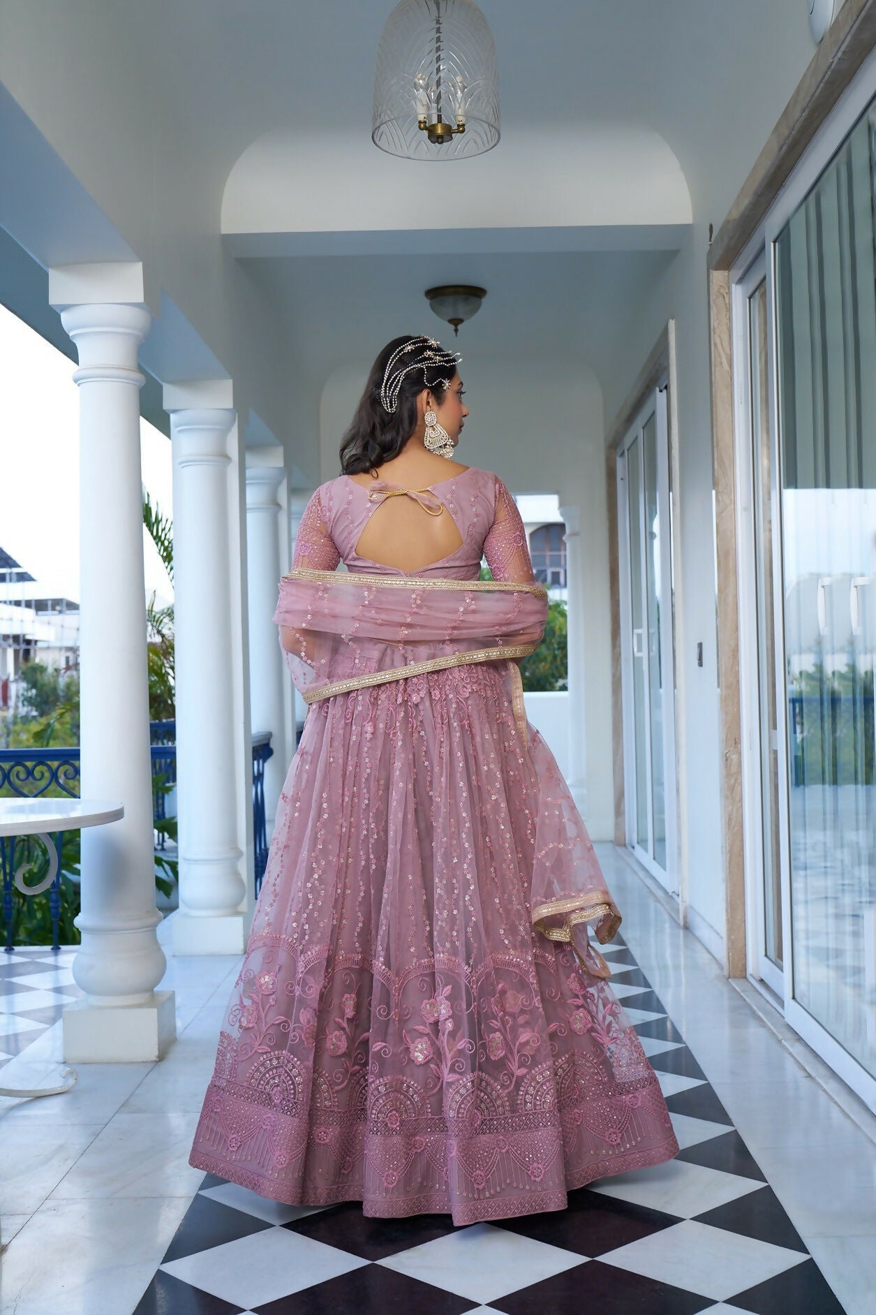 Eilara Glamorous Dusty Pink Butterfly Net With Tone To Tone Thread And Sequence Embroidered Work Lehenga Choli For Wedding
