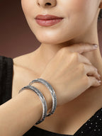 NVR Women's Silver-Toned German Silver Peacock Design Oxidised Kada Bangle - Distacart