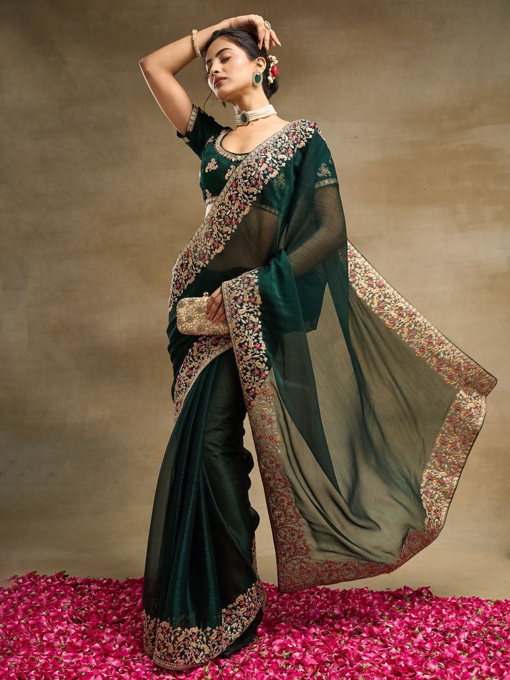 kasee Embroidered Solid Silk Blend Saree - Distacart