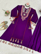 The52 Women's Gorgeous Rayon Fabric Thread Work Straight Kurta Palazzo Set - Distacart