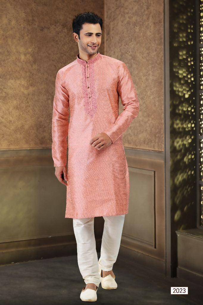 Raivat Ethnic Jacquard Banarasi Silk Thread Work Kurta Pajama In Dark Pink Colour - Distacart