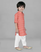 Joban Fashion Kids Island Cotton Full Sleeves Striped Kurta and Pyjama- Peach - Distacart