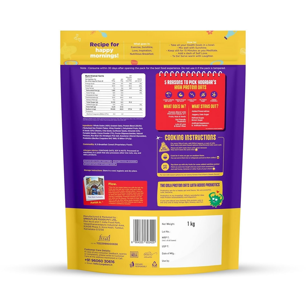 Yoga Bar 26g High Protein Oats Combo - Dark Chocolate, Fruits Nuts and Seeds - Distacart