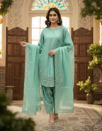 Teeya Creation Turquoise Color Natural Creap Silk Designer Fancy Party Wear Salwar Suit - Distacart