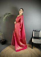 Joban Fashion Rani Pink Paisley & Floral Soft Satin Silk Banarasi Silk Saree - Distacart