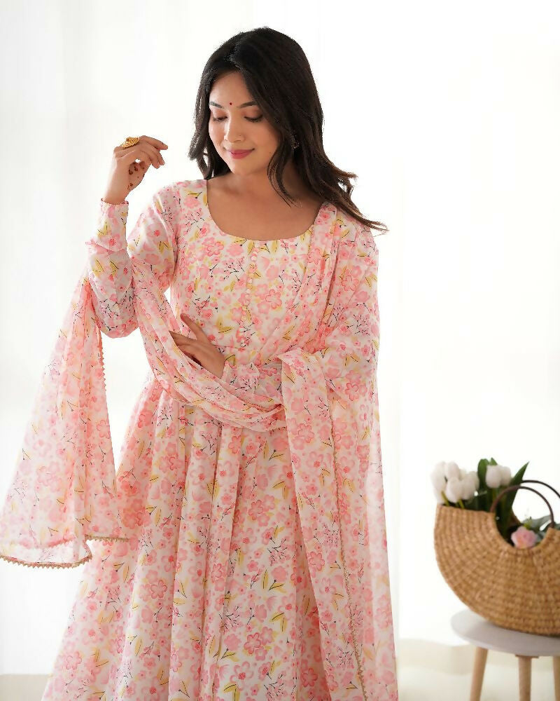 Joban Fashion Peach Kurta Set Organza Sequin Embroidery Work - Distacart