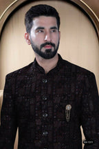 Joban Fashion Men's Blue Base (Multi-Colour) Velvet Kurta with Pyjama