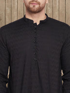 Even Apparels Men's Rayon Embroided Black Kurta