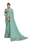 Aqua Blue Crepe Silk Sequence & Lace Work On Border Saree With Blouse Piece - Norita Avyaan