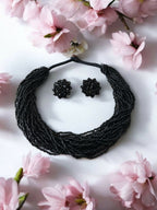 Inhanns Vibrant Handmade 20 Layers Beaded Necklace With Matching Earrings - Black
