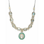 Gold and Silver Tone Neckpiece with Green Center Piece (Silver) - Ruby Raang