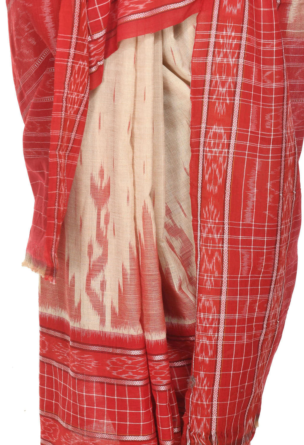Vamika Sambalpuri Ikat Cotton Scot Dali Tasrite & Red Saree - Distacart