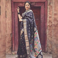 DEIANA'S Beautiful Designer Golden zari Soft Lichi Silk Saree - Black