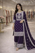 Teeya Creation Purple Fendi Silk Designer Heavy Work Wedding Wear Palazzo
