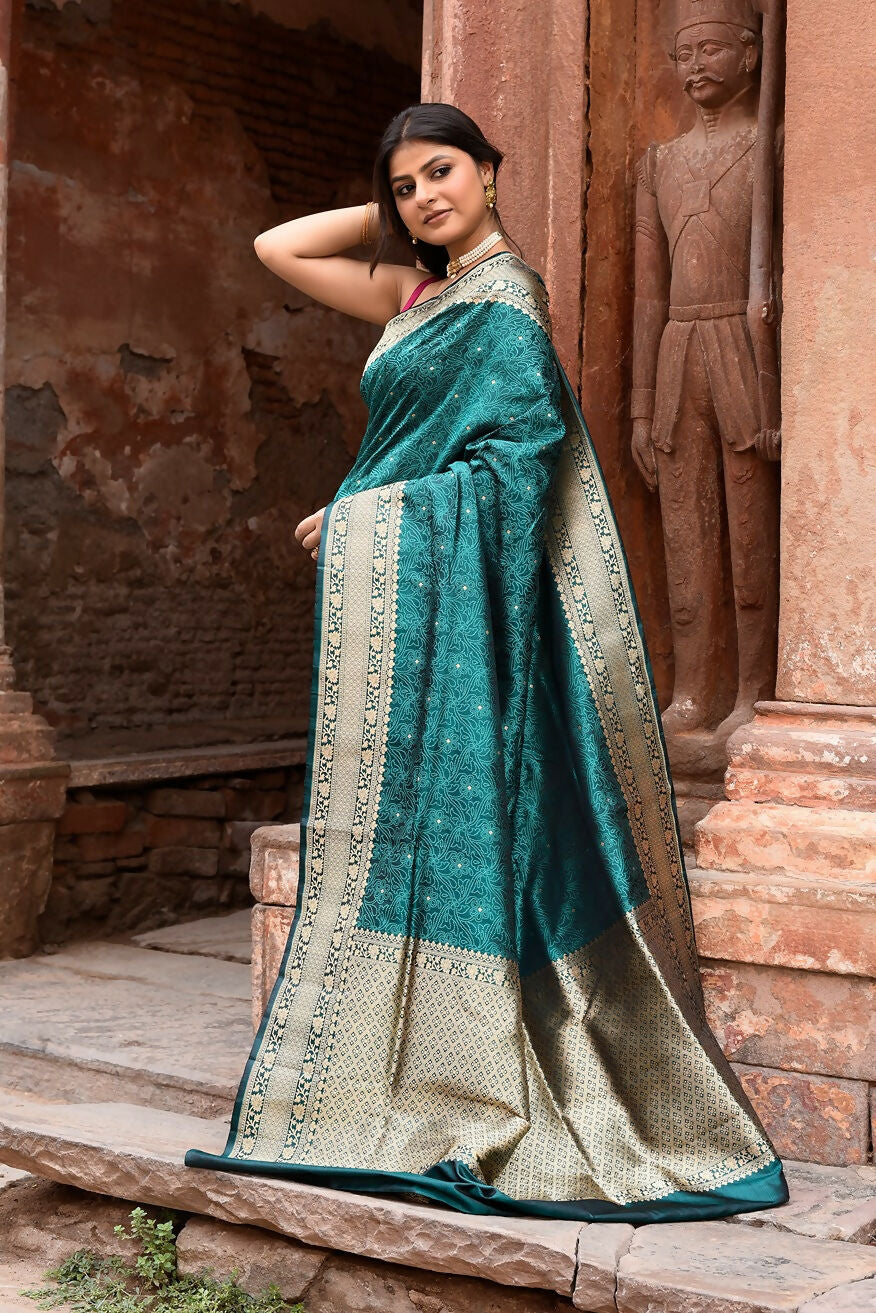 Joban Fashion Green Banarasi Katan Pure Handloom Banarasi Silk Saree