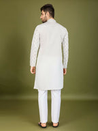Vastranavya White Exclusive Festival Wear Viscose Silk Thread with Sequence Embroidered Work Kurta with Dupatta