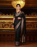 DEIANA'S Beautiful Designer Golden zari Soft Lichi Silk Saree - Black