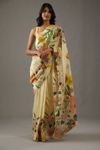 Yellow Bright Moss Designer Digital Printed Party Wear Saree - Be Verly