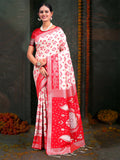 Shree Shyam Fashion Devistuti Red White Linen Cotton Saree