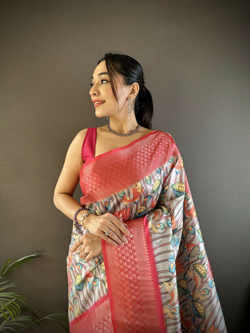 Joban Fashion Multi-Color Floral Digital Print Soft Lichi Silk Paithani Saree - Distacart