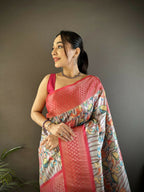 Joban Fashion Multi-Color Floral Digital Print Soft Lichi Silk Paithani Saree - Distacart