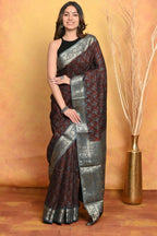 Very Much Indian Modal Silk Ajrakh Handblock Printed Natural Dyes With Designer Border Saree - Dark Maroon