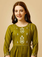 Jyoti Fashion Women's Mehendi Viscose Rayon Embroidered Casual Top