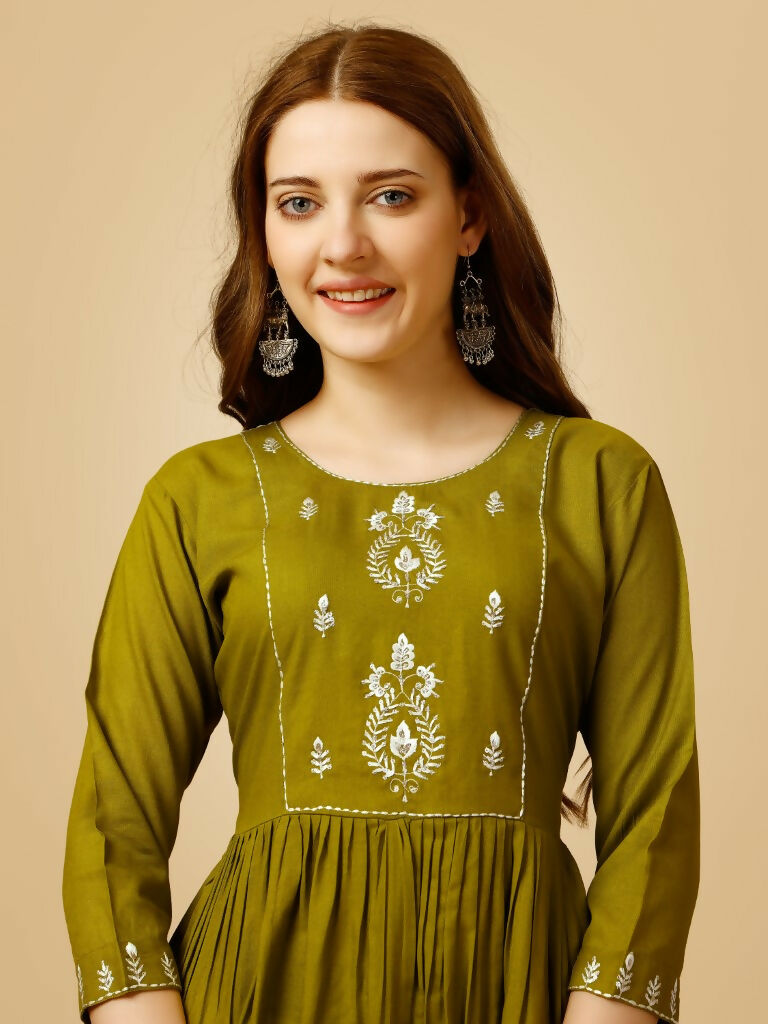 Jyoti Fashion Women's Mehendi Viscose Rayon Embroidered Casual Top