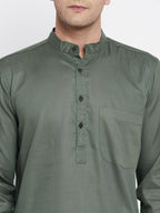 Even Apparels Green Color Linen Men's Kurta With Band Collar - Distacart