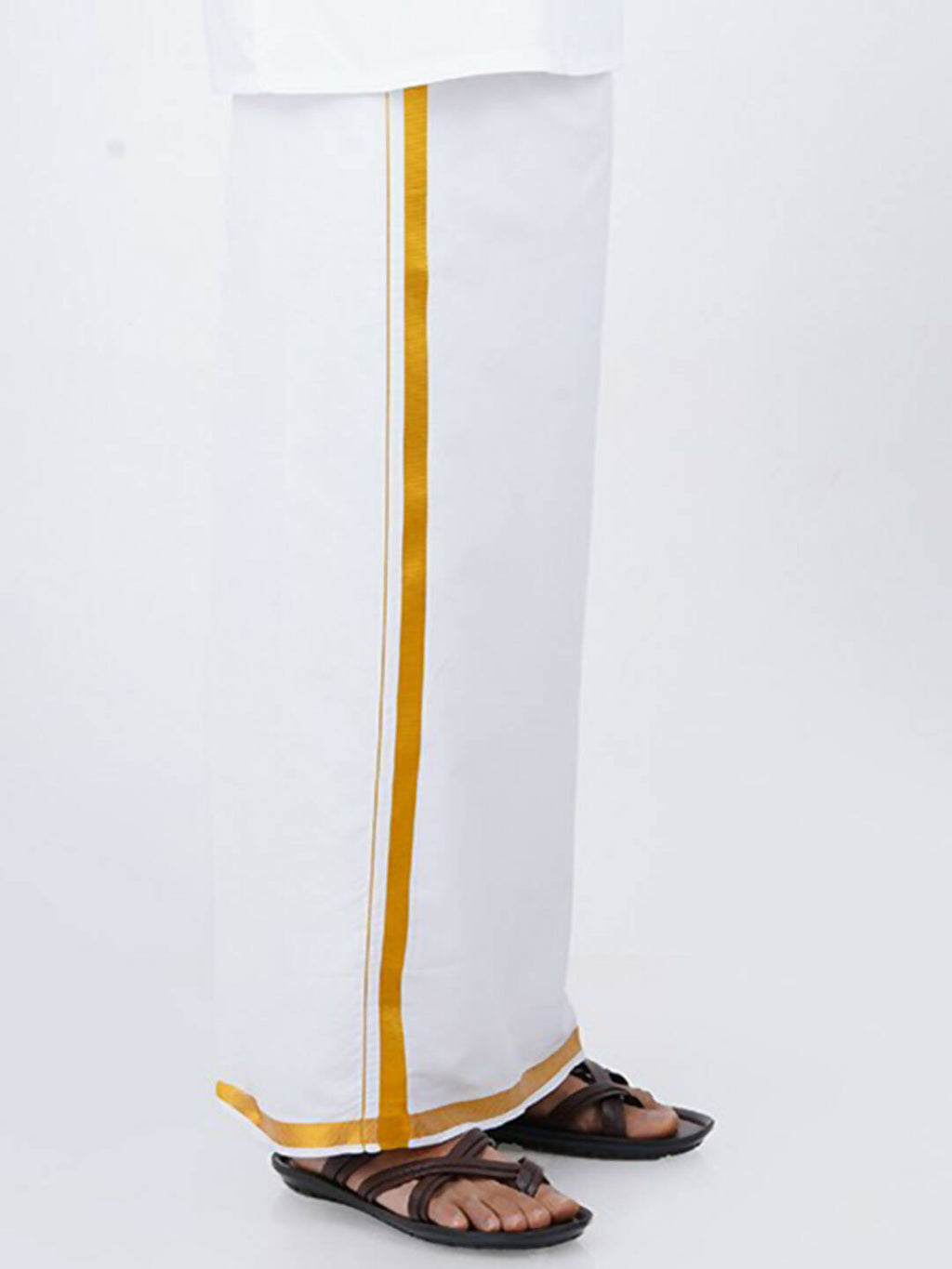 Ramraj Cotton Mens Pure Cotton 1/2 Inch Gold Jari Dhoti - White