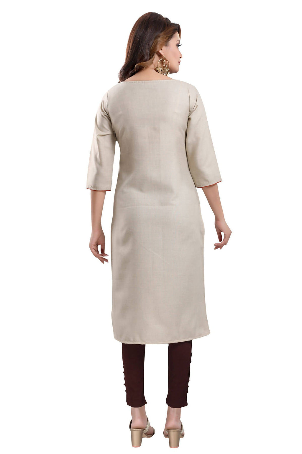 Snehal Creations Boastful Beige Color Casual Cotton Ladies Kurti With Embroidery - Distacart