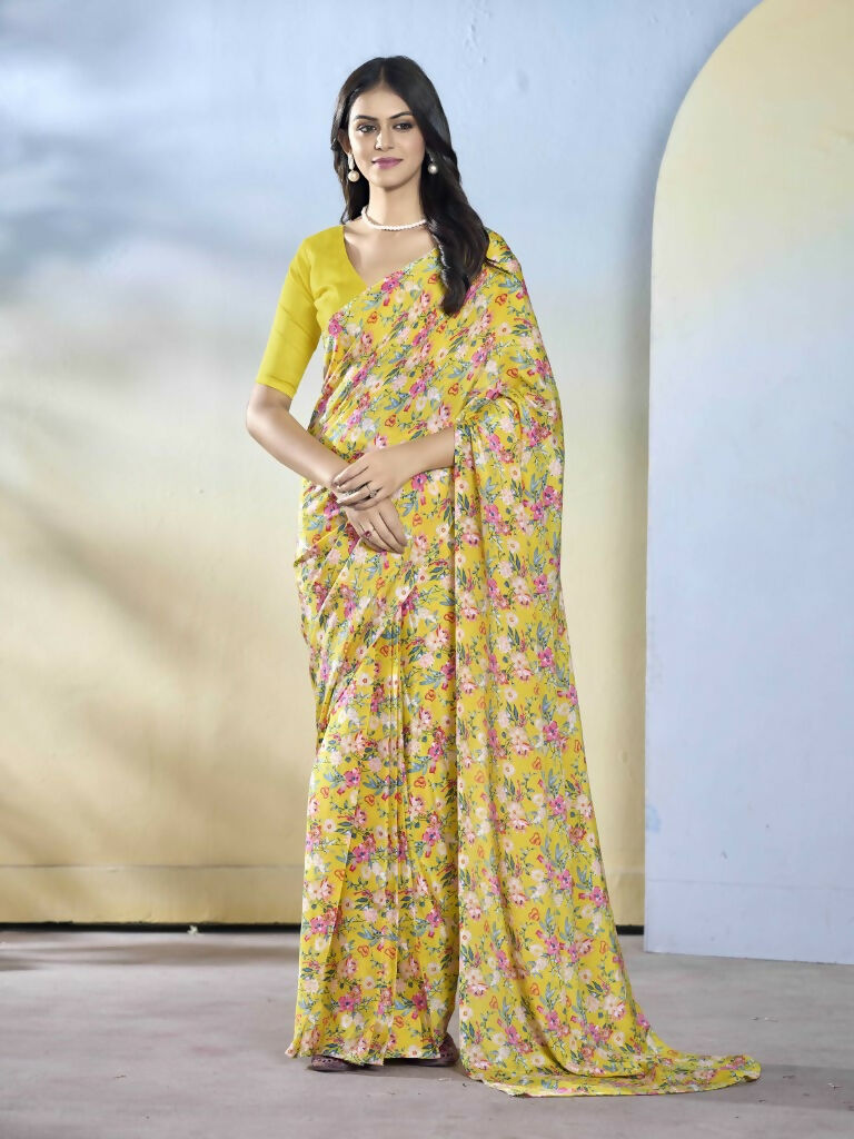Yellow Georgette Designer Printed Ready to Wear Saree - Samyana