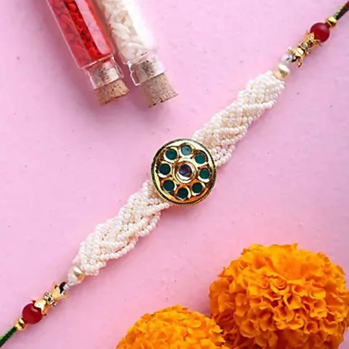 Traditional Kundan Rakhi And Black Men's Wallet